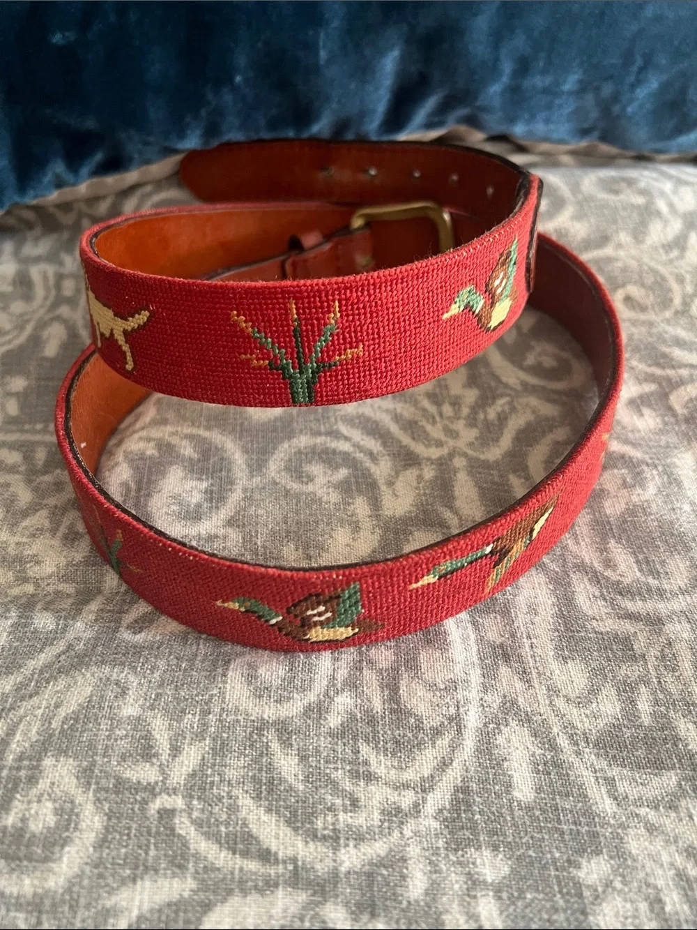 Smathers & Branson Mens Golf Needlepoint Belt Leather Size 38 Duck Dog Hunting